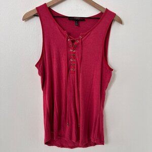White House Black Market Lace Up Tank Women Size Medium Pink Stretchy